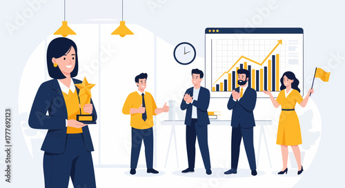 Businesswoman Receives An Award For Exceptional Performance From Her Team