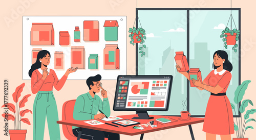 Creative Team Designing Product Packaging In Modern Workspace