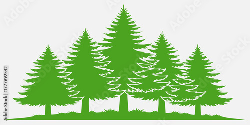 Green Pine Trees Forest Illustration Evergreen Nature Scene