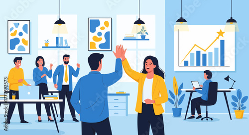 Enthusiastic Team Celebrating Achievement In Modern Office Space