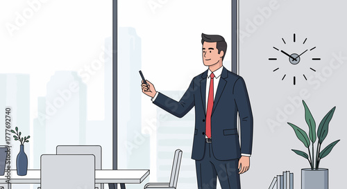 Stylish Businessman Giving A Presentation In An Office Setting