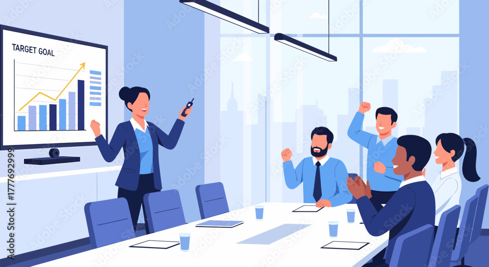 Fototapeta premium Team Celebrating Business Growth At A Presentation Meeting