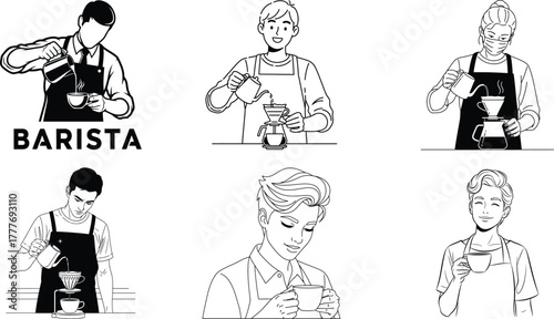 Home barista coffee making icons set