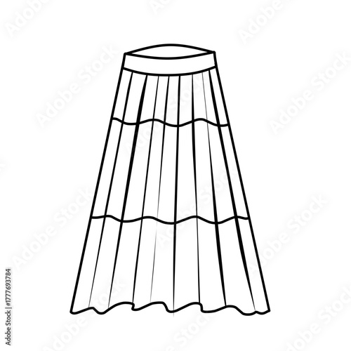 Line art illustration of a long skirt. Illustration of women's clothing. Long skirt design model
