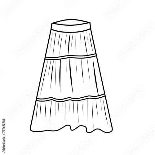Line art illustration of a long skirt. Illustration of women's clothing. Long skirt design model
