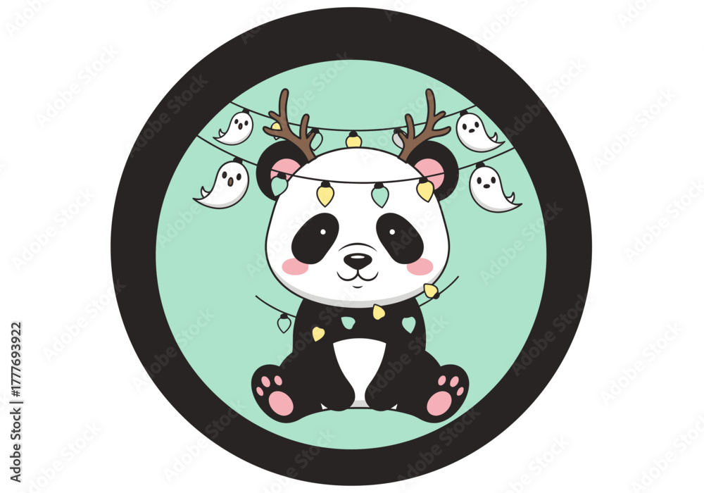 Obraz premium Cute panda wearing deer costume cartoon illustration