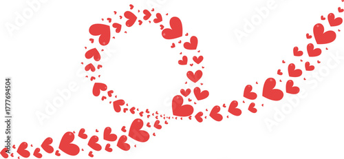 Vector illustration of red hearts forming a smooth spiral shape. A romantic and elegant composition symbolizing love, passion, and tenderness. Perfect for Valentine’s Day designs, wedding invitations
