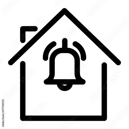 Property Alert Icon – Bell Inside House for Notification and Real Estate Alerts
