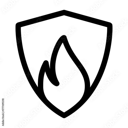 protection shield icon. Fireproof Shield Icon – Flame Protection and Safety Symbol. Flame inside shield. Icon.