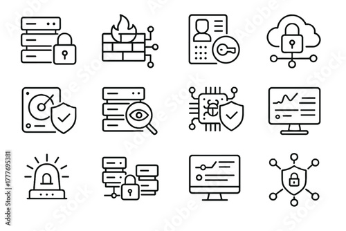 Intrusion ai vector access authentication device icon encrypted audit cybersecurity server grid