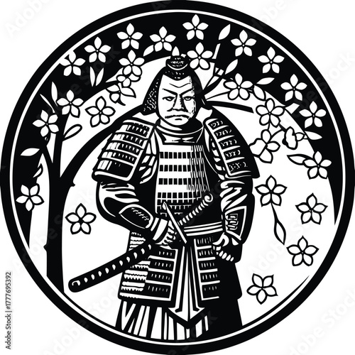 Ukiyo-e Style Warrior Illustration for Apparel