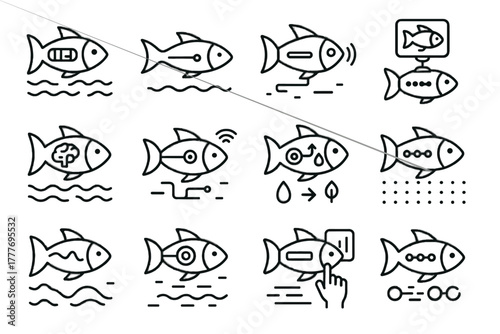 Robot holographic icon underwater vector oceanographic device fish digital marine autonomous