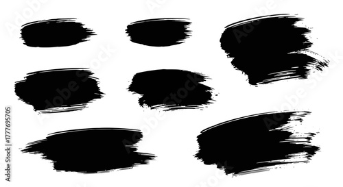 Collection of Black Paint Strokes on White Background.