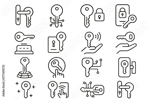Vector mobile door access icon device app entry unlock key virtual icons