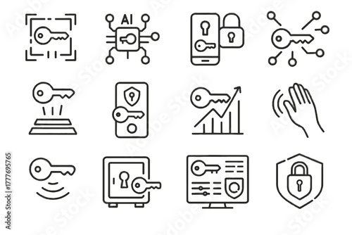 Token icon interactive key vector entry holographic security virtual access safe