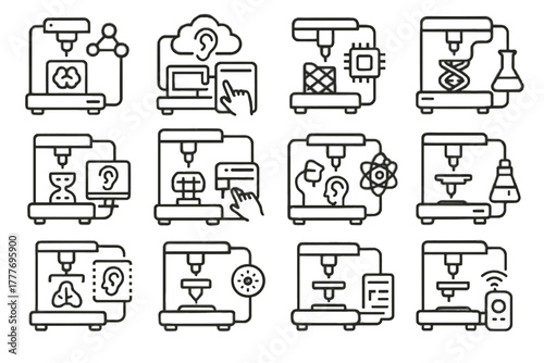 Connected tissue printer smart icon holographic printers predictive bio digital organ vector