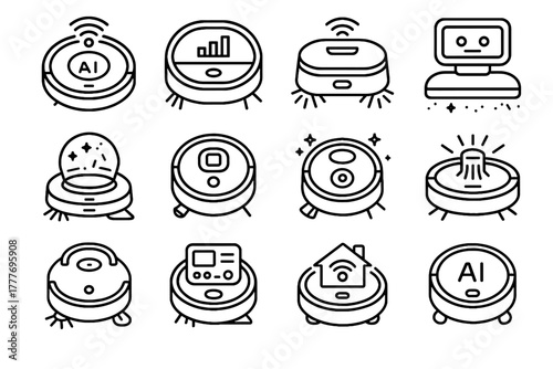 Vector floor icon automated home cleaner smart robot sweeper cleaning vacuum connected