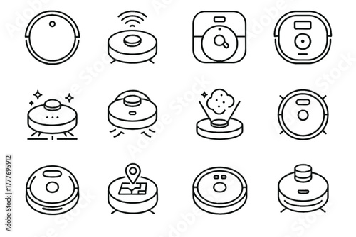 Smart icon vector assistant device cleaner collector home dust robot automated household