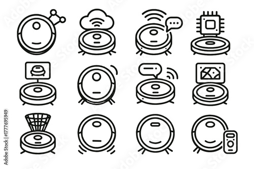 Unit device floor icon cleaning icons robotic connected cleaner sweeper robot vector