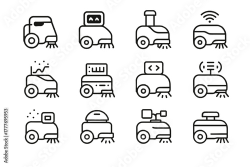 Micro cleaning icon industrial automated vector robot small cleaner mini dust