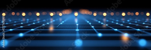 futuristic digital technology grid with glowing nodes and lights for innovation and connectivity