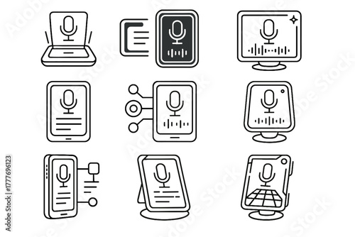 Floating recording digital icon vector futuristic hub device voice recorder holographic speech