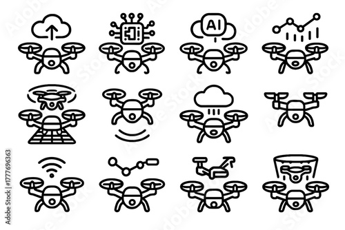 Interactive foldable pocket drone modern device aerial vector quadcopter connected nano icon