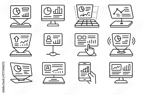 Virtual icons smart holographic panel office icon hologram desk vector predictive