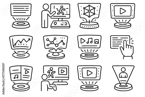 Futuristic display monitor icons icon hologram interactive floating screen panel vector