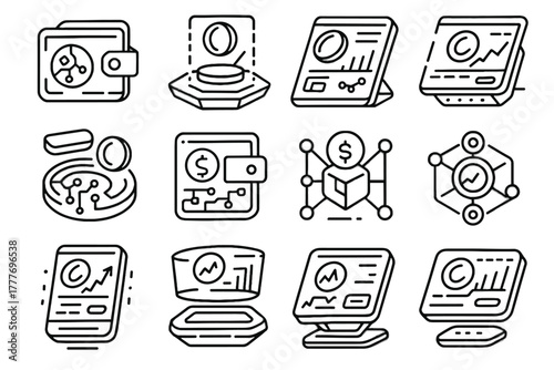 Hub interactive finance icons icon predictive futuristic digital floating device pad vector