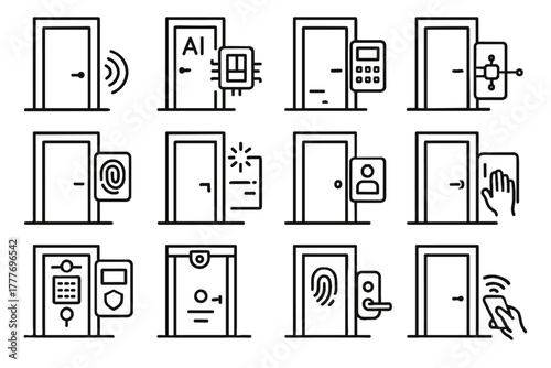 Fingerprint vector entry security touchless office icon entrance smart interactive