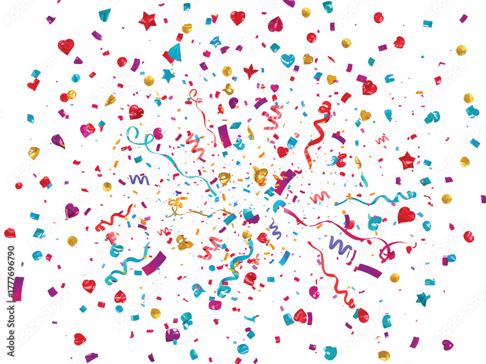 Fototapeta premium Explosion of Colorful Confetti and Streamers Celebration Background