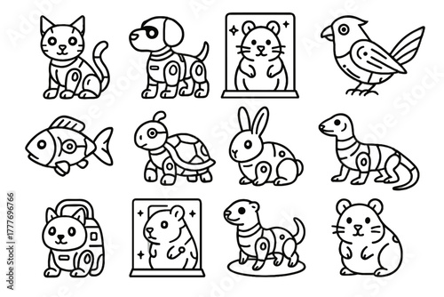 Cyber interactive vector predictive fish icon pet floating futuristic holographic bird guinea