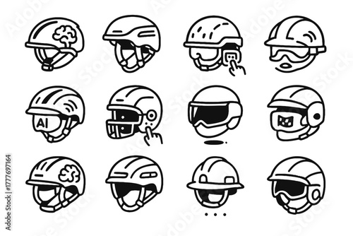 Mini micro floating climbing icon interactive helmet vector sports construction smart