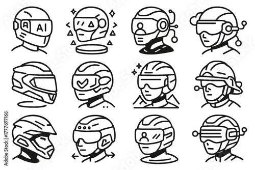 Helmet floating cycling holographic ar vector skiing predictive vr icon motorcycle futuristic