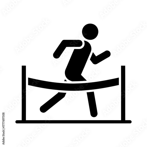 Black Silhouette Icon of Person Running and Jumping Over Hurdle