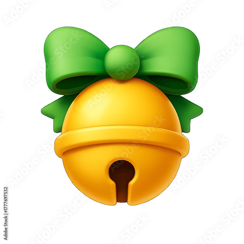 Golden Jingle Bell with Ribbon 3D Plastic Icon on Transparent Background - Festive Cheer for Holiday Designs