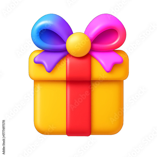 3D Colorful Present for Holiday Cheer on Transparent Background - Festive Gift Box with Large Bow
