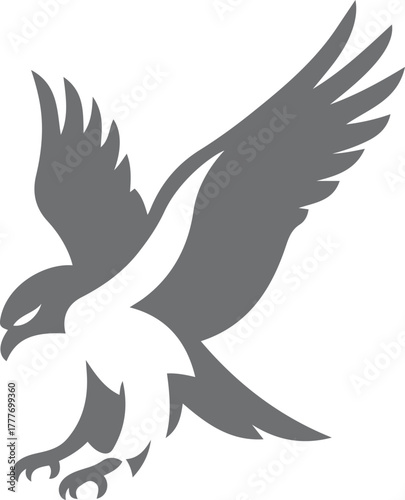 Grey Hawk Bird Silhouette Landing with Wings Spread, Hawk bird silhouette wings open vector art