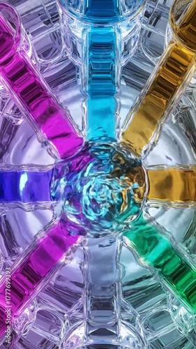 Vibrant Data Network Visualization A Top-Down View of Interconnected Crystal Vessels
