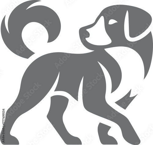 Grey Dog Silhouette on White Background canine animal, Simple gray dog silhouette pet vector design