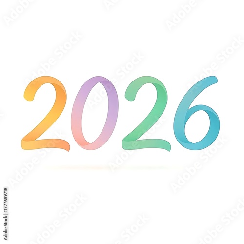 Vibrant and colorful year 2026 text art with a pixelated gradient effect on a white background