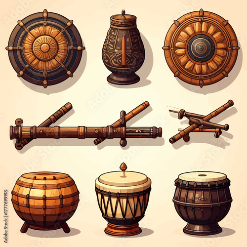 Collection of Ornamental Vintage Objects in Digital Art Style
