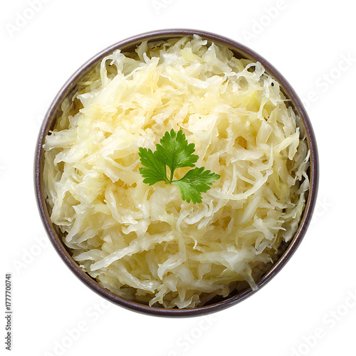 Bowl of sauerkraut with parsley on transparent background, offering tangy and probiotic goodness
