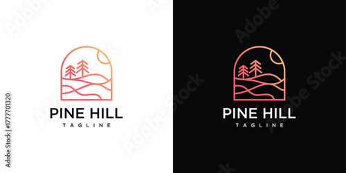 Pine Hill logo design template. Simple Pine Hill logo design icon made with lines	