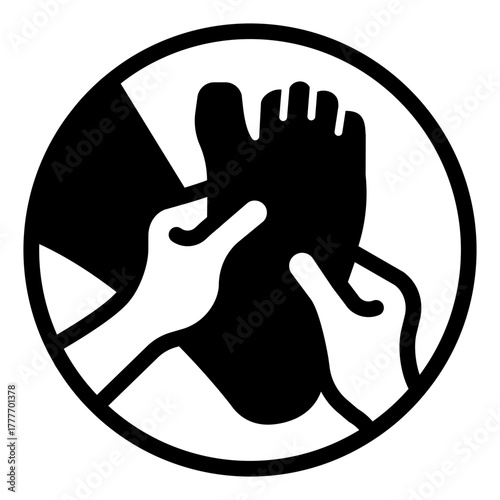Foot and masseur hands solid icon, spa massage concept. Vector graphics. Massaging art for human foot, therapy sign on white background, style icon mobile or web design.