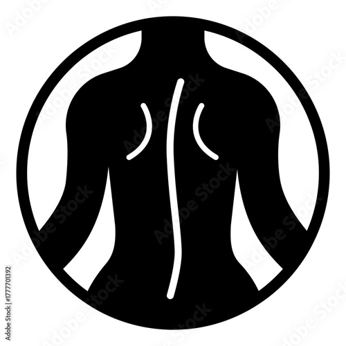 Back of woman solid icon, spa massage concept. Vector graphics. Woman figure, skin therapy bubble sign on white background, style icon mobile or web design.