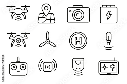 Navigation drone tablet battery vector obstacle module sensor indicator icon data autonomous