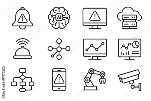 Icons icon cloud security monitoring hub flow chart analytics node ai vector