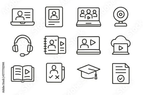 Lecture classroom laptop digital vector webcam icons online notes icon platform cap